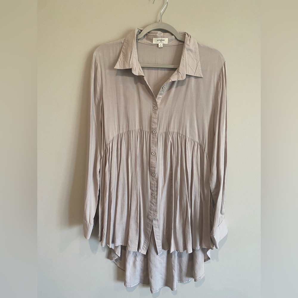 Taupe button down baby doll top